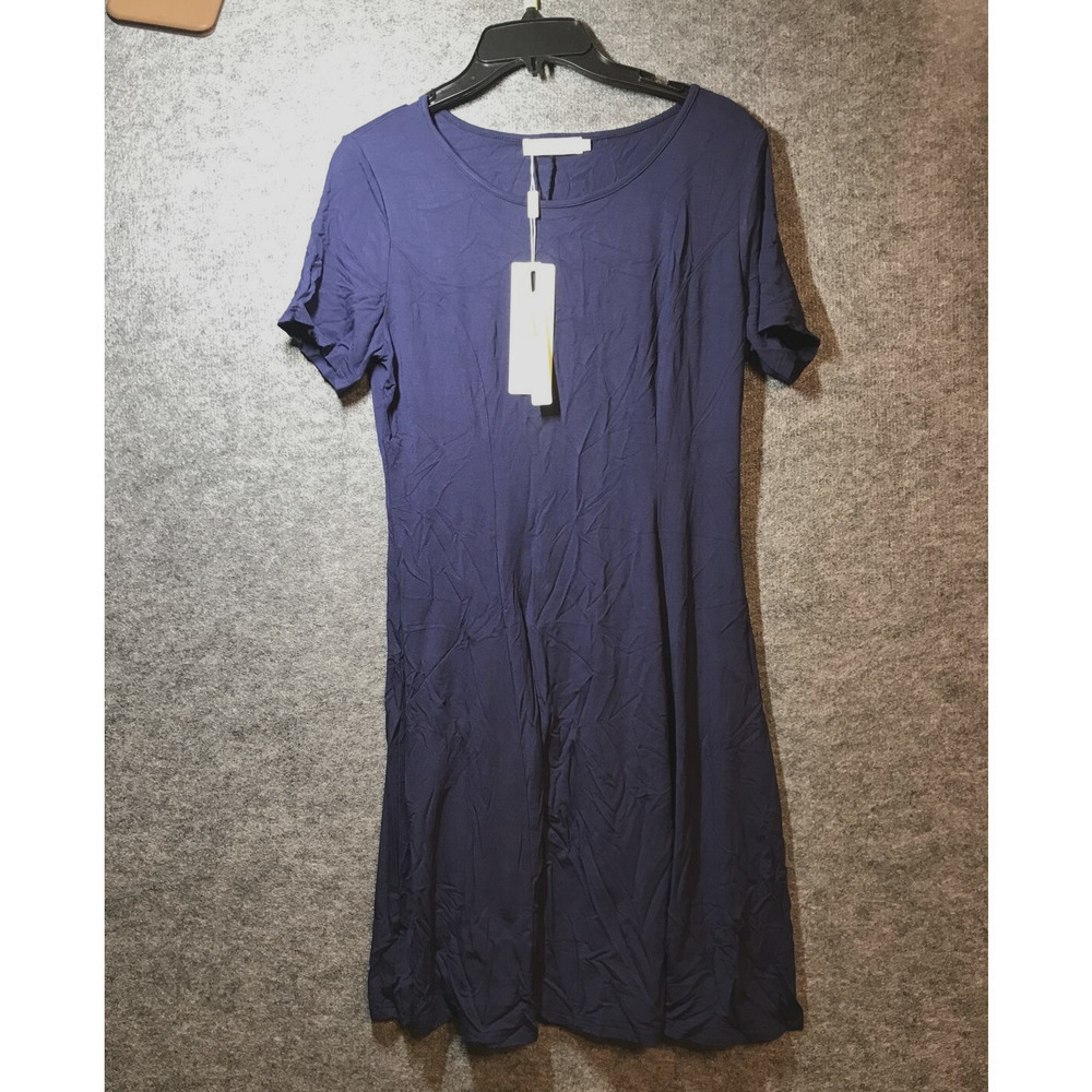 baishenggt Womens Blue Dress Size Large MIDI Short Sleeve With Pockets